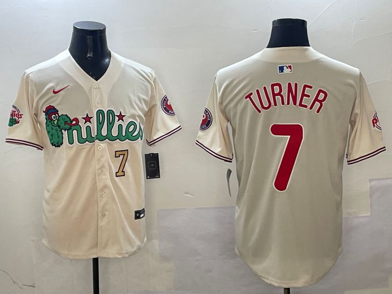 Men Philadelphia Phillies #7 Turner Cream Three generations Joint Name Game 2025 Nike MLB Jersey style 2